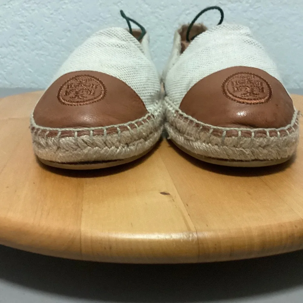Tory Burch Women's‎ Cream Leather Espadrille Slip On Loafers Shoes Size 11M